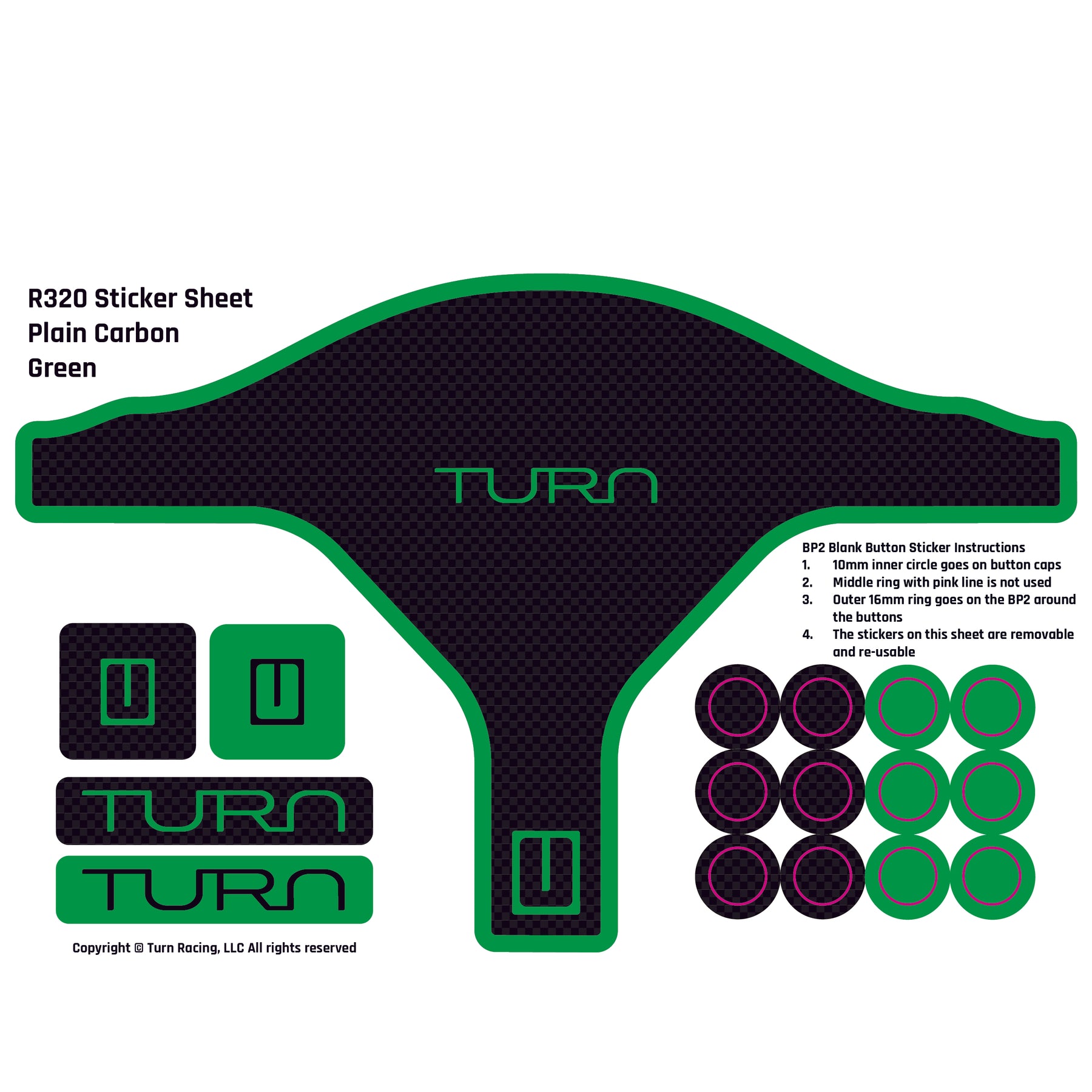 Turn R320 Sticker Sheet - Plain Carbon Green