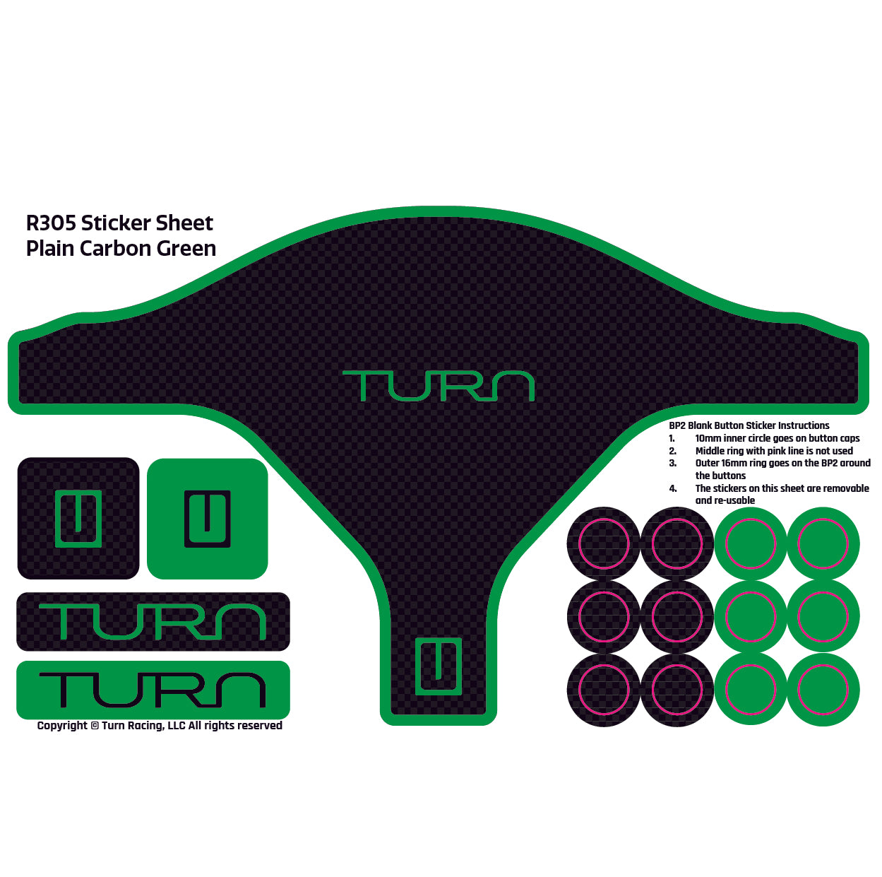 Turn R305 Sticker Sheet Gen2 - Plain Carbon Green